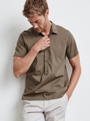 Velvet Burr Cotton Poplin Contrast Polo- Seaweed