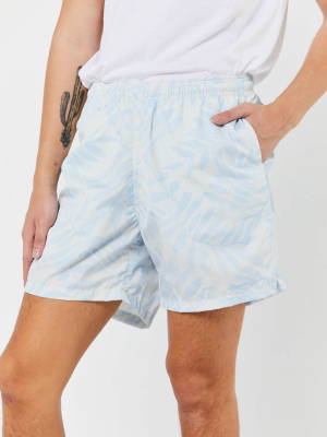 Blue Leaf Print Swim Shorts