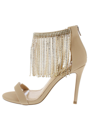 Bling1 Nude Open Toe Chain Ankle Strap Stiletto Heel