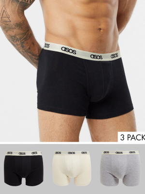 Asos Design 3 Pack Trunk With Tonal Branded Waistband Save