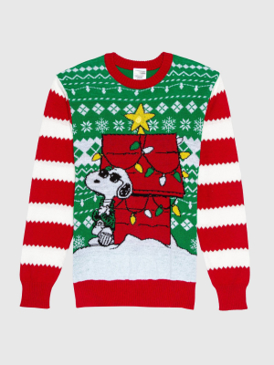 Men's Peanuts Snoopy Lights Ugly Holiday Sweater - Green