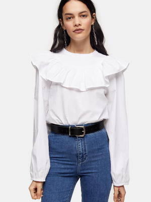 Tall White Poplin Yoke Pintuck Blouse