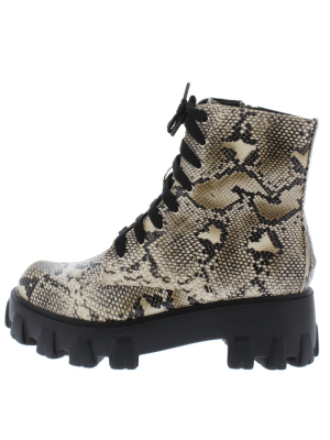 Harris Snake Lace Up Lug Sole Combat Boot