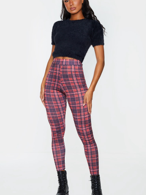 Red Checked Jersey Leggings