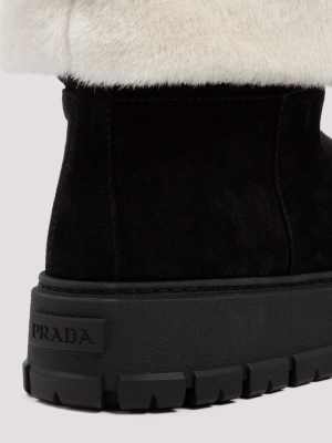 Prada Triangle Logo Shearling Boots