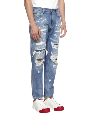 Dolce & Gabbana Distressed Straight-leg Jeans