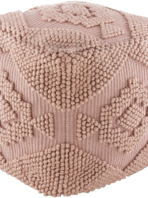 Yolanda Hand Woven Pouf In Rose