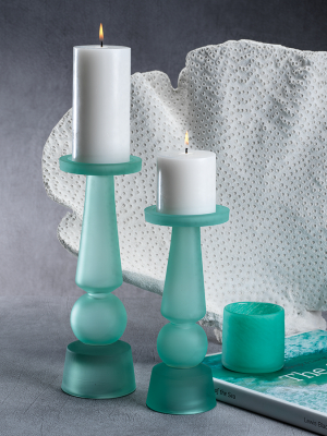 Matte Frosted Glass Pillar Holder - Seaglass