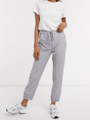 Asos Design Woven Jogger In Gray Pinstripe