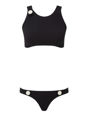 Button Black Seersucker Bikini