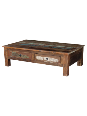 Reclaimed Wood Coffee Table And Double Drawers -natural - Timbergirl