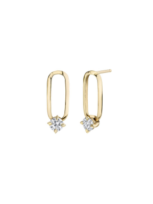 Knife Edge Xl Diamond Link Earrings - Yellow Gold