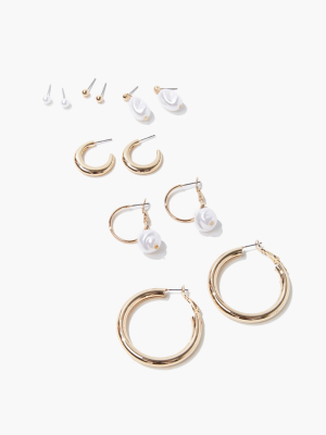 Faux Pearl Hoop & Stud Earring Set