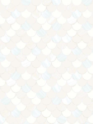 Catalina Scales Wallpaper In White, Pearl, And Aqua From The Tortuga Collection By Seabrook Wallcoverings