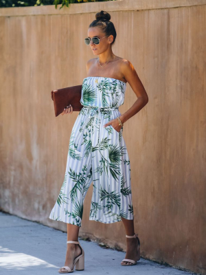 Fangirl Strapless Pocketed Palm Print Jumpsuit