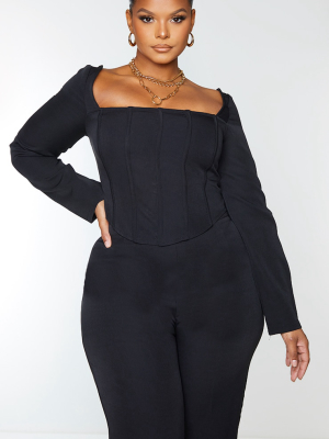 Plus Black Corset Detail Bardot Top