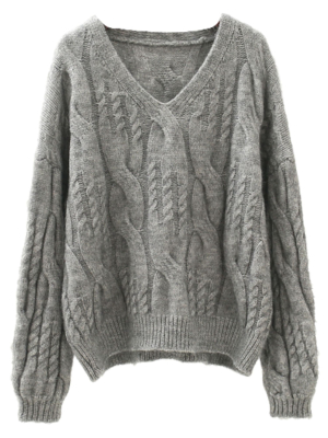 'victoria' Twisted Cable Knit V-neck Sweater