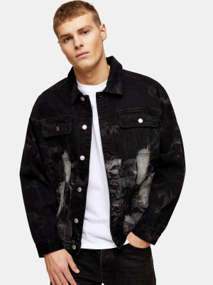 Black Marble Print Trucker Jacket