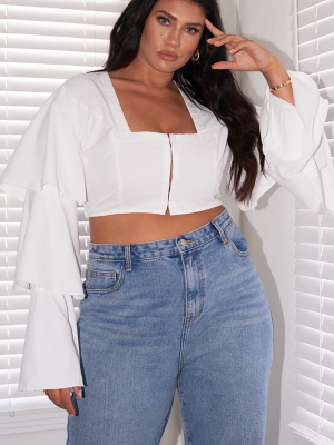 Plus White Frill Sleeved Crop Top