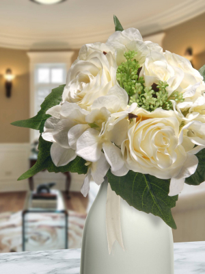 Artificial Rose & Hydrangea Bouquet Cream 12" - National Tree Company