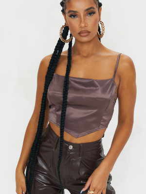 Chocolate Satin Cowl Neck Crop Top