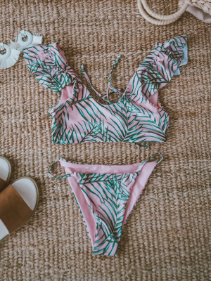 'joycelyn' Palm Print Ruffle Bikini