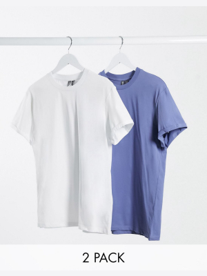 Asos Design 2 Pack T-shirt With Roll Sleeve