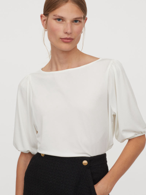 Puff-sleeved Boat-neck Top