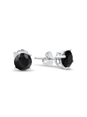 Pompeii3 14k White Gold 2ct Round Cut Black Diamond Studs