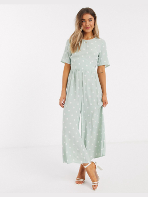 Asos Design Button Back Tea Jumpsuit In Mint Spot