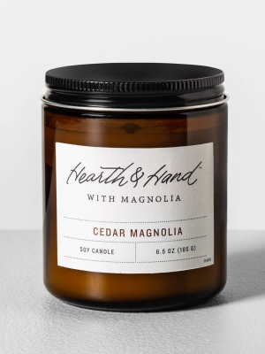 6.5oz Glass Candle Cedar Magnolia - Hearth & Hand™ With Magnolia