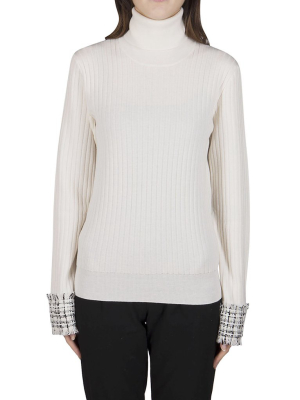 Dolce & Gabbana Tweed Cuff Turtleneck Sweater