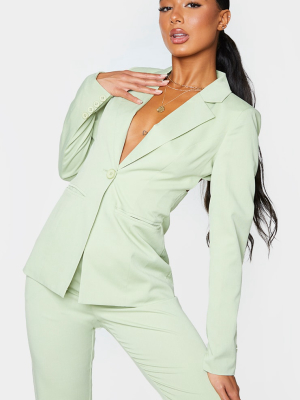 Sage Green Woven Open Back Detail Blazer