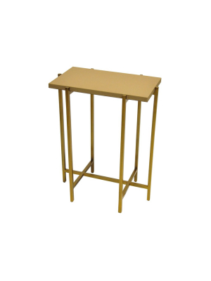 Avni Side Table Antique Brass And Beige Faux Shagreen