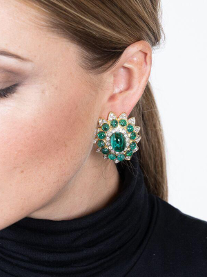 Flawed Emerald Center Clip Earrings