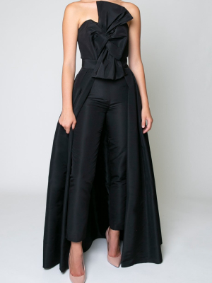 Silk Faille Twisted Bow Jumpsuit With Convertible Skirt