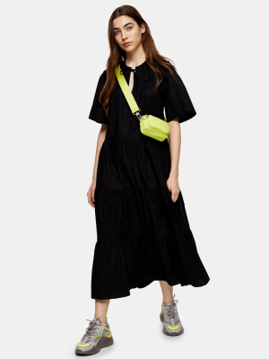 Black Poplin Smock Midi Dress