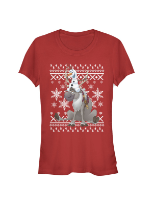 Junior's Frozen Ugly Christmas Friends T-shirt