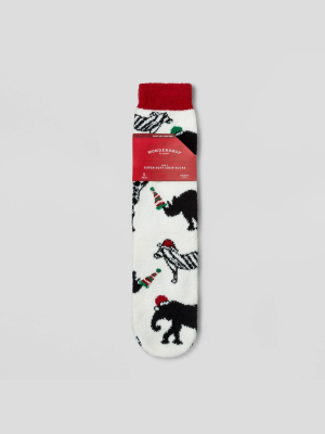 Men's Holiday Safari Animals Cozy Crew Socks With Gift Card Holder - Wondershop™ Cream 7-12