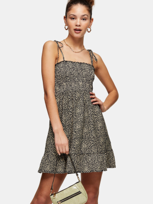 Stone Animal Print Shirred Flippy Dress