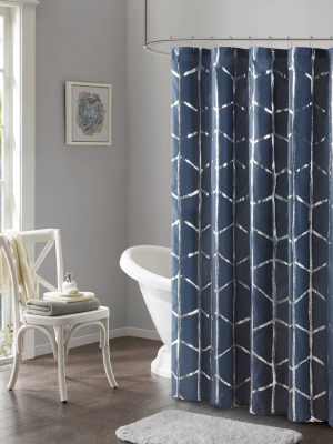 Arielle Printed Shower Curtain Navy