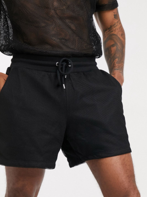 Asos Design Festival Two-piece Shorts With Mesh Overlay In Black