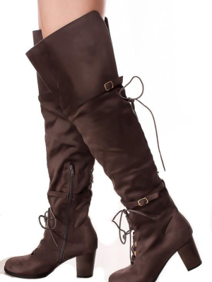 Kendall Grey Dual Lace Up Dual Strap Over The Knee Boot