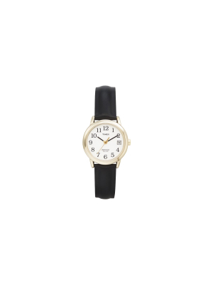 Women's Timex Easy Reader Watch With Leather Strap- Gold/black T2h341jt