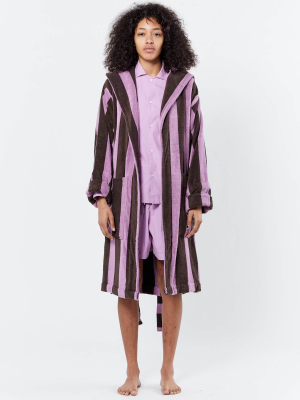 Purple And Brown Striped Hooded Bathrobe