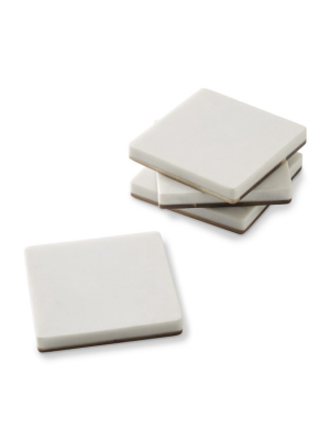 Marble & Dark Wood Coasters, Set Of 4