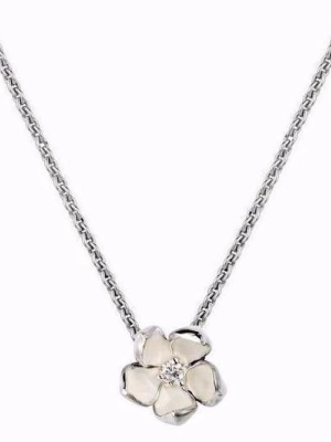 Cherry Blossom Flower Pendant - Silver & Diamond