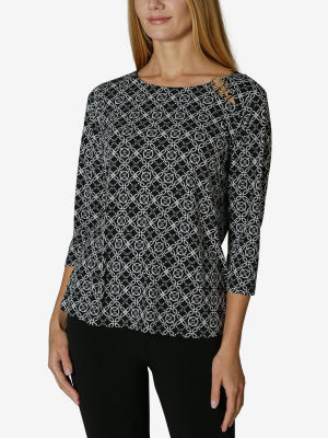 Adrienne Vittadini Three Quarter Sleeve Asymmetrical Trim Blouse