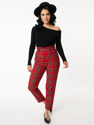 Collectif Red Berry Plaid Thea High Waist Pants