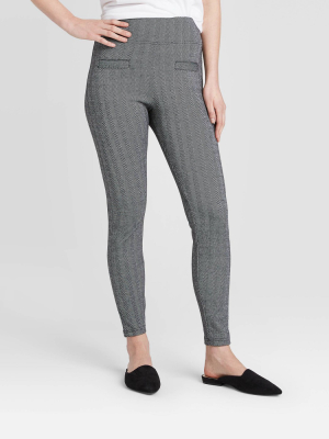 Women's Herringbone High Waist Ponte Leggings - A New Day™ Black/white